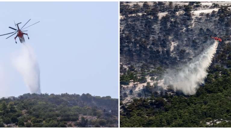 Φωτιά στην Πάρνηθα: Μάχη με τις φλόγες σε δύο ενεργά μέτωπα - Αλλεπάλληλες ρίψεις από τα εναέρια μέσα [βίντεο]