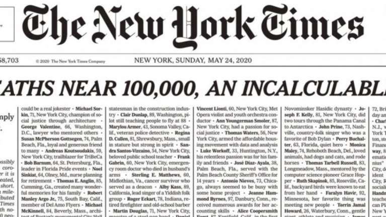 Το συγκλονιστικό πρωτοσέλιδο των New York Times: Δεν ήταν απλώς ονόματα, ήταν εμείς