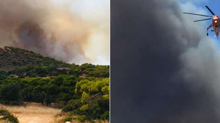 Μεγάλη φωτιά στο Λαύριο - Εκκενώθηκαν παιδική κατασκήνωση και 4 οικισμοί [εικόνες - βίντεο]