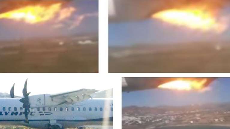 Νάξος: Η στιγμή που παίρνει φωτιά ο κινητήρας αεροσκάφους κατά την απογείωση - &quot;Fire, fire&quot; φώναζαν οι επιβάτες - Bίντεο-ντοκουμέντο