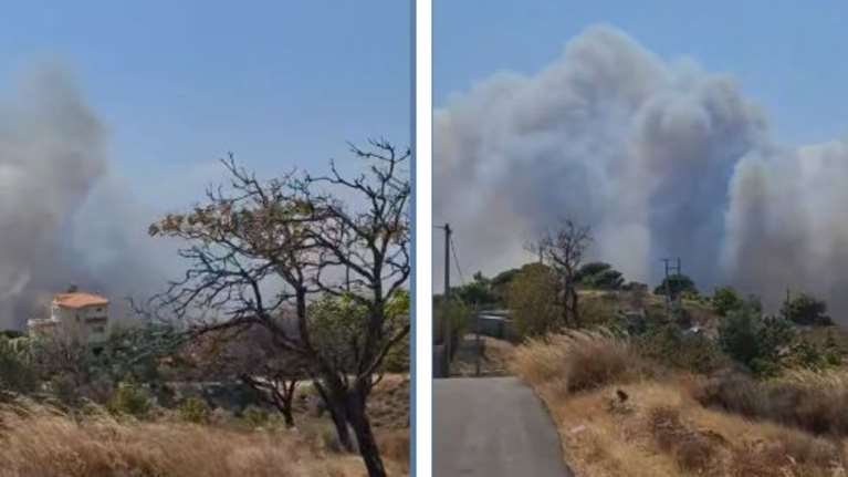 Φωτιά στην Κερατέα - Kαίει κοντά σε οικισμούς -  Μπαράζ μηνυμάτων 112 - Διακοπή κυκλοφορίας και απεγκλωβισμοί