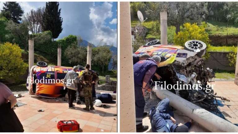 Απίστευτο περιστατικό στο Αίγιο: Αγωνιστικό αυτοκίνητο &quot;προσγειώθηκε&quot; σε αυλή σπιτιού - Δύο τραυματίες [εικόνες]