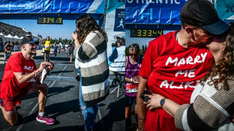 39ος Μαραθώνιος: Έτρεξε 42χλμ και έκανε πρόταση γάμου στον τερματισμό - &quot;Αλίκη, παντρέψου με&quot; [εικόνες]