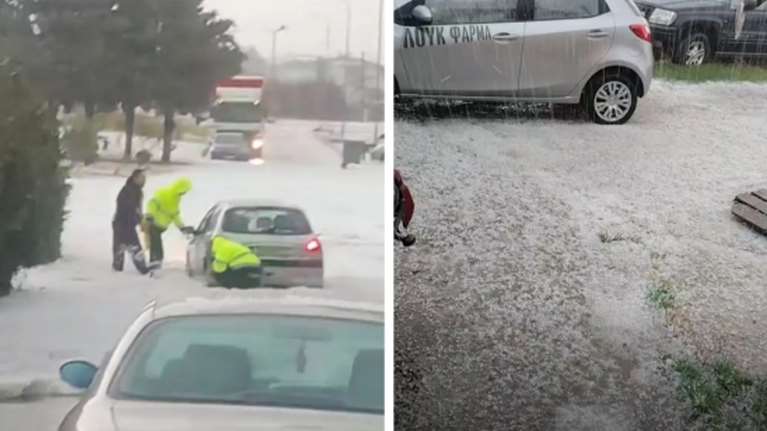 "Άσπρισε" η Ξάνθη από το χαλάζι - "Ποτάμια" οι δρόμοι μετά από νεροποντή στην πόλη