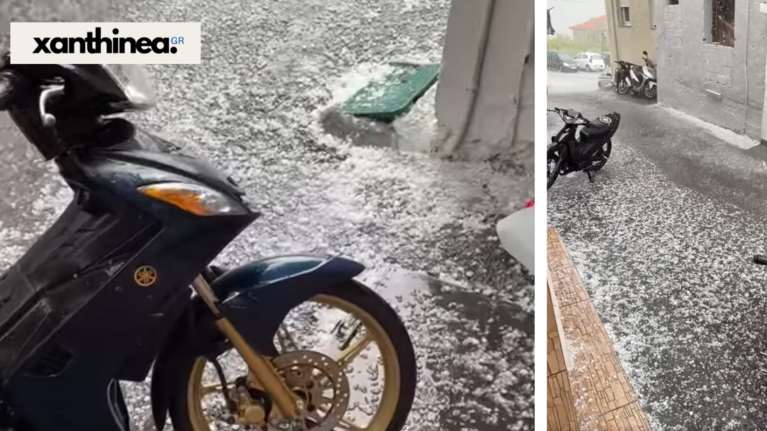 Ξάνθη: Μετά τον καύσωνα, έντονη χαλαζόπτωση - Στα λευκά ορεινοί οικισμοί [Βίντεο - Εικόνες]