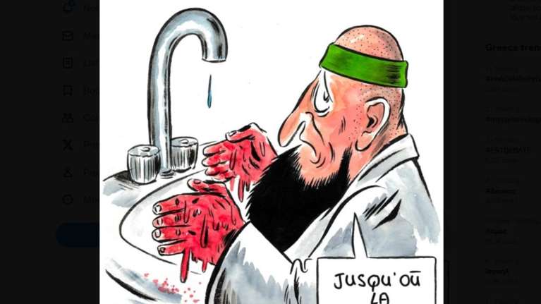 Ισραήλ: Viral το καυστικό σκίτσο του Charlie Hebdo - Ο άνδρας της Χαμάς με τα αιματοβαμμένα χέρια
