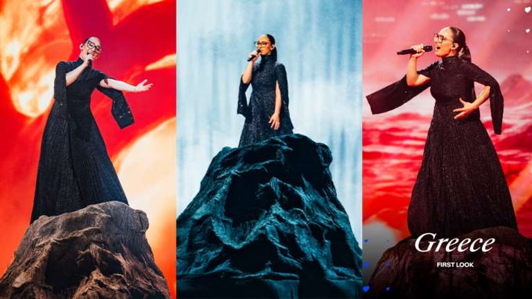 Eurovision 2025: Οι πρώτες φωτογραφίες από την πρόβα της Klavdia - Με εντυπωσιακό μαύρο μακρύ φόρεμα πάνω σε βράχο