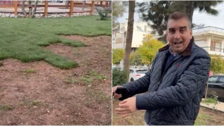 Ελληνικό: Εκλεψαν... γκαζόν από πλατεία - &quot;Απορώ τι θα το κάνουν, θα βοσκήσουν πρόβατα;&quot; λέει ο δήμαρχος [βίντεο]