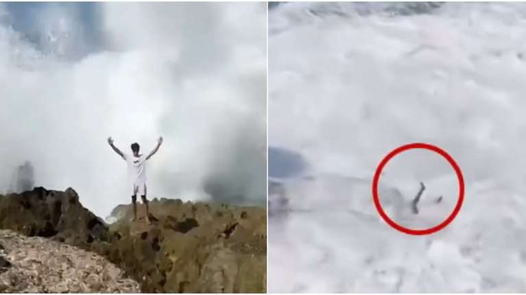 Ινδονησία: Η σοκαριστική στιγμή που τα ορμητικά κύματα παρασέρνουν 20χρονο μέσα στη θάλασσα [βίντεο]