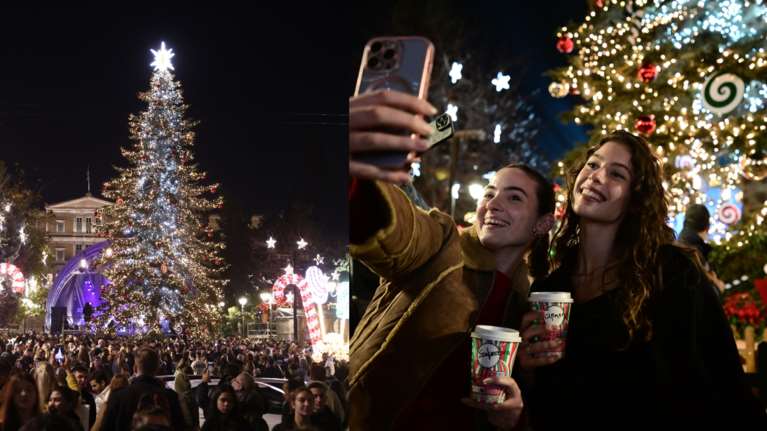Έβαλε τα γιορτινά της η Αθήνα: Φωταγωγήθηκε το χριστουγεννιάτικο δέντρο στο Σύνταγμα [εικόνες - βίντεο]