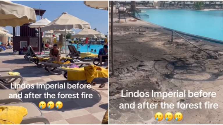 Φωτιά στη Ρόδο: Συγκλονιστικές εικόνες από τουρίστα που κατέγραψε το ξενοδοχείο του πριν και μετά την πύρινη λαίλαπα