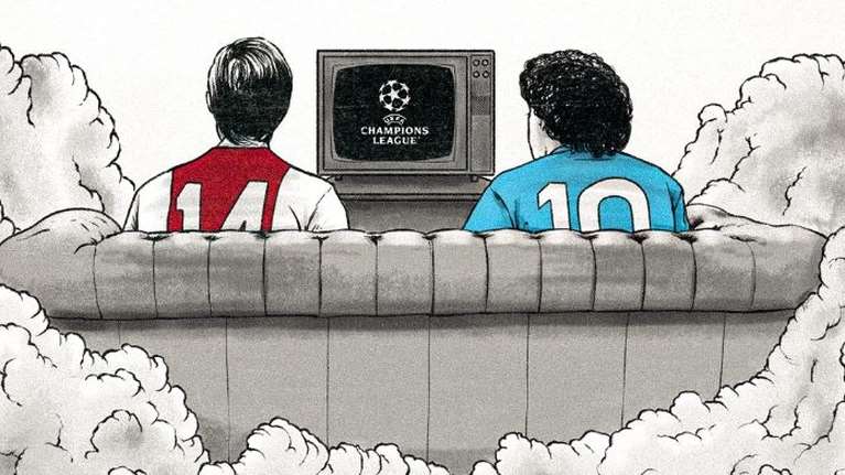 Champions League: Το συγκινητικό σκίτσο για το αποψινό Άγιαξ - Νάπολι με τους Γιόχαν Κρόιφ και Ντιέγκο Μαραντόνα