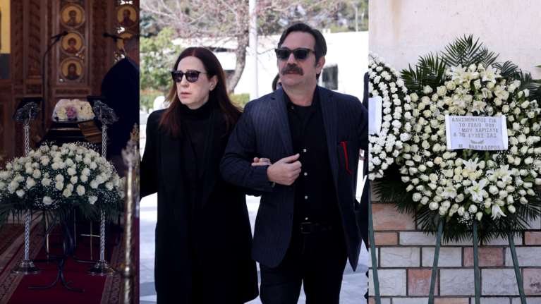 Ηλίας Λογοθέτης: Θλίψη στο τελευταίο &quot;αντίο&quot; - Υποβασταζόμενη η σύζυγός του - Πλήθος καλλιτεχνών στην κηδεία [Εικόνες-Βίντεο]