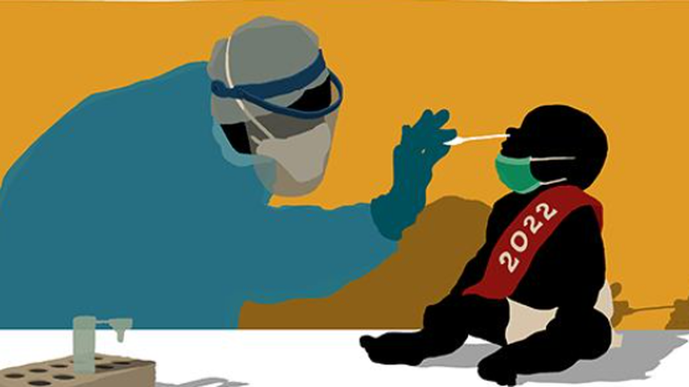 Το απίστευτο σκίτσο του Χαντζόπουλου της Καθημερινής για το νέο έτος- Το μωρό 2022 κάνει rapid test…