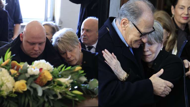 Ελενα Ακρίτα: Συντετριμμένη στην κηδεία της μητέρας της, Σύλβας - Στο πλευρό της ο γιος της, Παύλος Αρζόγλου [εικόνες]