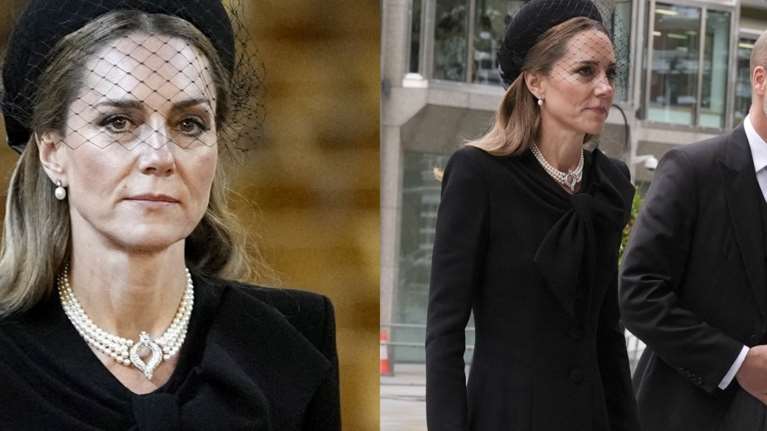Κέιτ Μίντλετον: Η πριγκίπισσα φόρεσε το γιαπωνέζικο κολιέ της Ελισάβετ στην κηδεία της Δούκισσας του Κεντ [εικόνες]