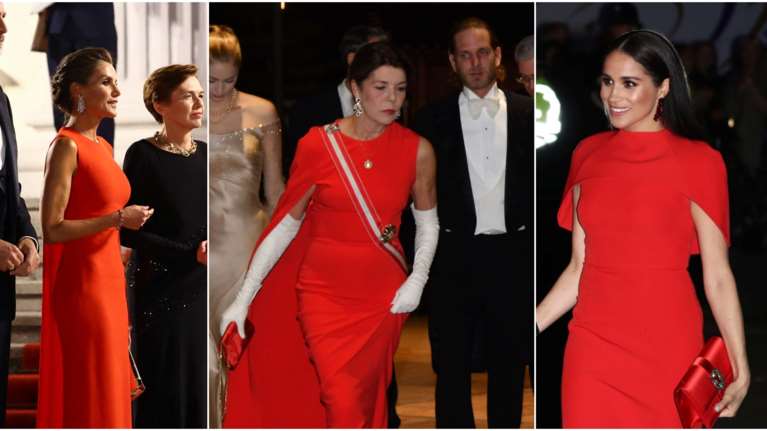 Από τη Λετίσια στην Καρολίνα και τη Μέγκαν Μαρκλ: Το εμβληματικό κόκκινο cape dress που έγινε royal εμμονή