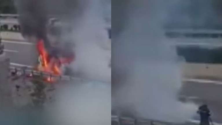 Φωτιά σε εν κινήσει όχημα στην Ιόνια Οδό: Από θαύμα γλίτωσαν οι επιβαίνοντες [Βίντεο]