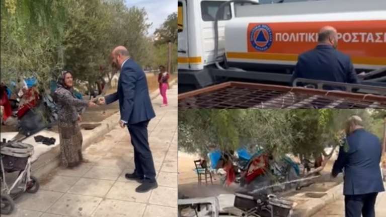 Πέραμα: Ο δήμαρχος κατάβρεξε με μάνικα τα πράγματα οικογένειας Ρομά- &quot;Στο σπίτι σας, σε ίδρυμα τα μωρά, εσύ στη μπουζουρού&quot;