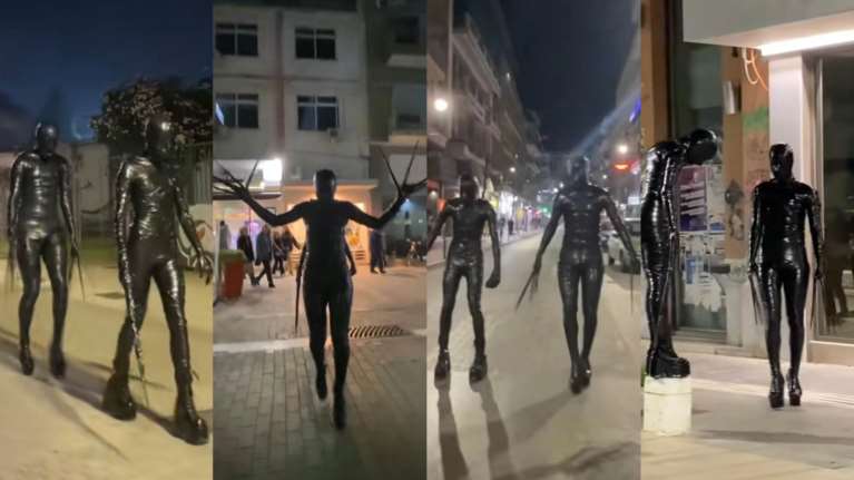 Λάρισα: Ζευγάρι ψαλιδοχέρηδων &quot;κατέκτησε&quot; τις Αποκριές - Τρόμαξαν τους περαστικούς ντυμένοι στα μαύρα [βίντεο]