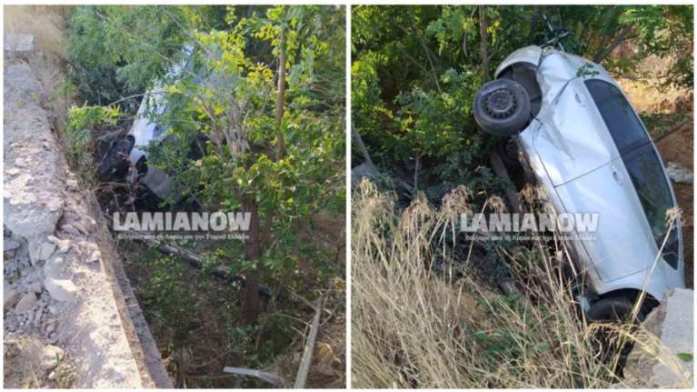 Στυλίδα - Απίστευτο τροχαίο: Αυτοκίνητο έπεσε από τη γέφυρα και καρφώθηκε σε δέντρο [εικόνα]