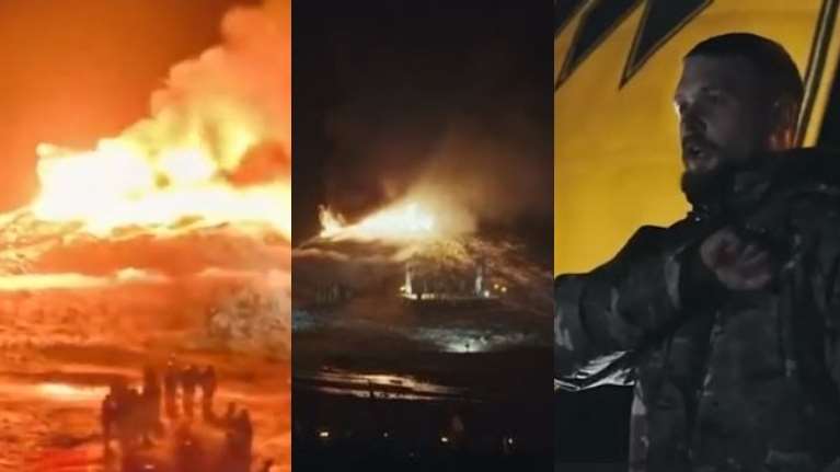 Ουκρανία: Το τάγμα Αζόφ "αποχαιρέτησε" τους νεκρούς του με τελετουργικό των Βίκινγκς- Έκαψαν ρέπλικα πλοίου Drakkar