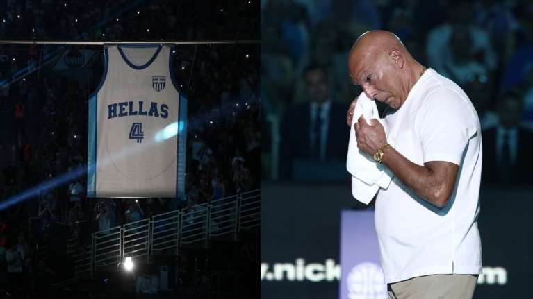 Κλαίει ακόμα και ο &quot;θεός&quot;: Στον &quot;ουρανό&quot; του ΟΑΚΑ η φανέλα του αξεπέραστου Νίκου Γκάλη- Συγκινητική βράβευση