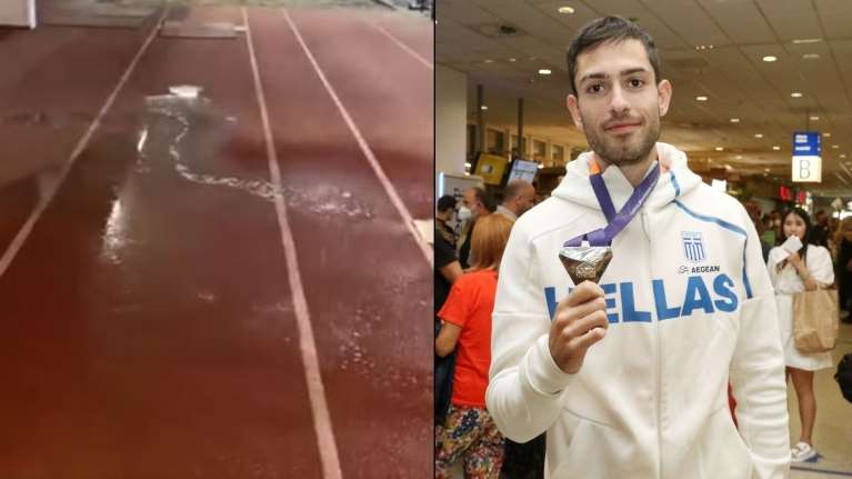 OAKA: Πλημμύρισε το προπονητήριο στίβου - Εκεί γυμνάζεται ο πρωταθλητής κόσμου Τεντόγλου [βίντεο]