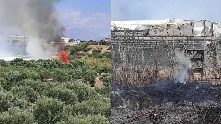 Ιεράπετρα: Φωτιά κατακαίει καλλιέργειες και θερμοκήπια- Λιώνουν τα πλαστικά από το πυροθερμικό φορτίο