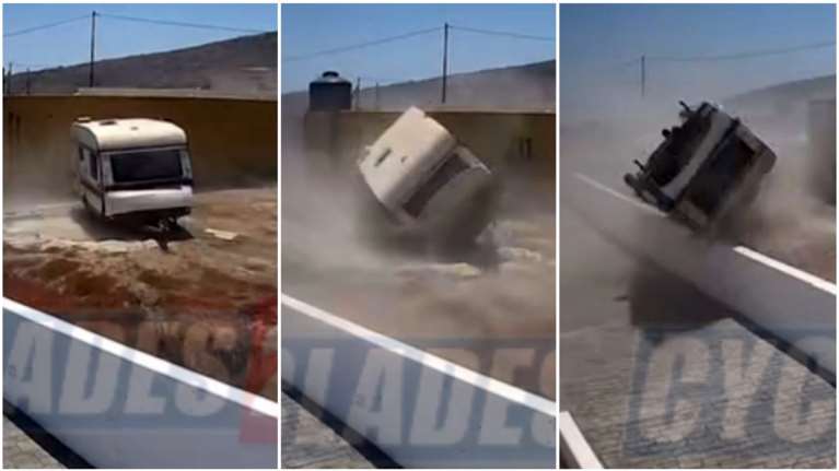 Απίστευτο βίντεο από τη Σαντορίνη: Θυελλώδεις ριπές ανέμου σήκωσαν στον αέρα τροχόσπιτο [βίντεο]