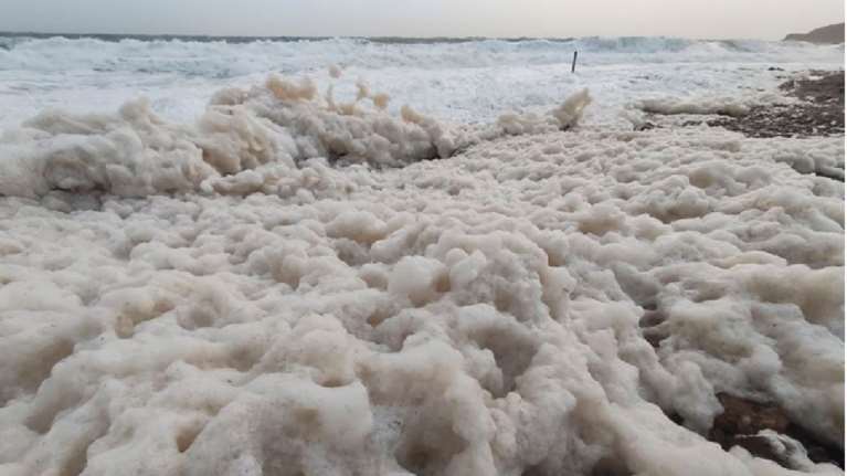 Εντυπωσιακές εικόνες από παραλία στα Χανιά: Άφρισε η θάλασσα μετά την κακοκαιρία