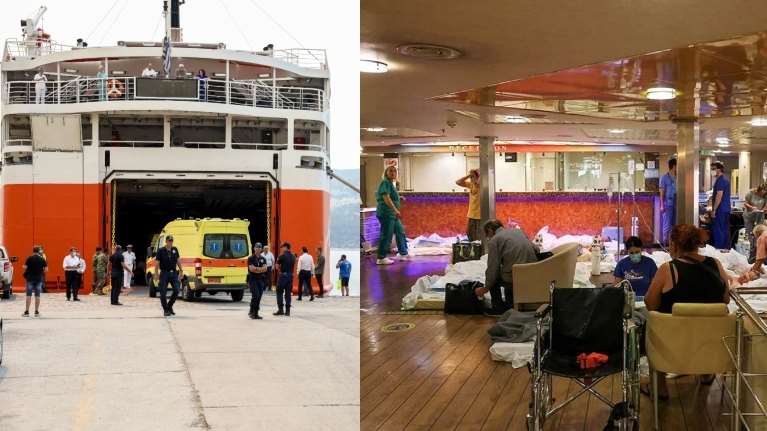 Φωτιές: Κατέπλευσε στην Καβάλα το πλωτό νοσοκομείο &quot;Αδαμάντιος Κοραής&quot; - Εικόνες από &quot;εμπόλεμη ζώνη&quot;