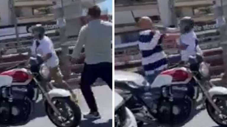 Βίντεο ντοκουμέντο: Η στιγμή που ο Μπέος χτυπά με μπουνιές μοτοσικλετιστή στη μέση του δρόμου - &quot;Ξέρεις που μιλάς ρε;&quot;