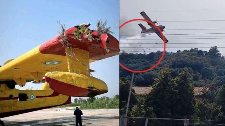 Φωτιά στη Ναύπακτο: Ντοκουμέντο με το σπασμένο φτερό του Canadair που χτύπησε σε δέντρο - Πώς αποφεύχθηκε η τραγωδία [εικόνα, βίντεο]