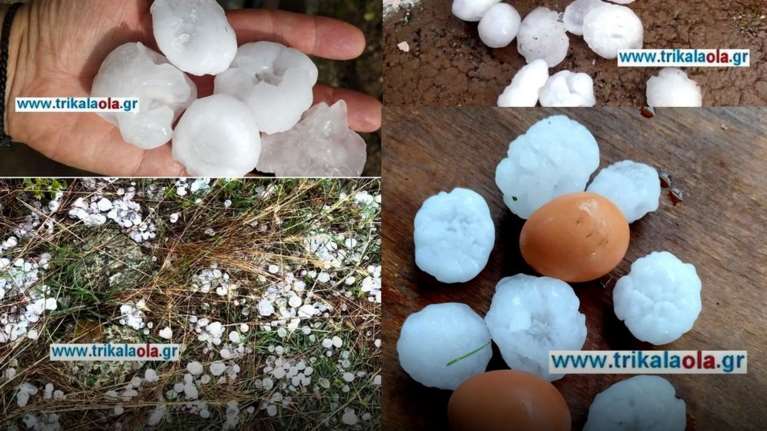 Τρίκαλα: &quot;Βομβαρδίστηκαν&quot; περιοχές με χαλάζι μεγέθους αβγού [βίντεο, εικόνες]