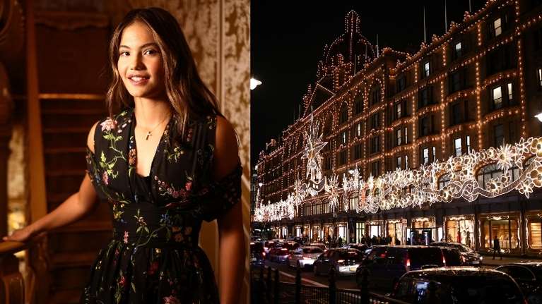 Η σταρ του τένις Έμμα Ραντουκάνου σε μια παραμυθένια φωτογράφιση: Τα χριστουγεννιάτικα φωτάκια στο λονδρέζικο Χάροντς