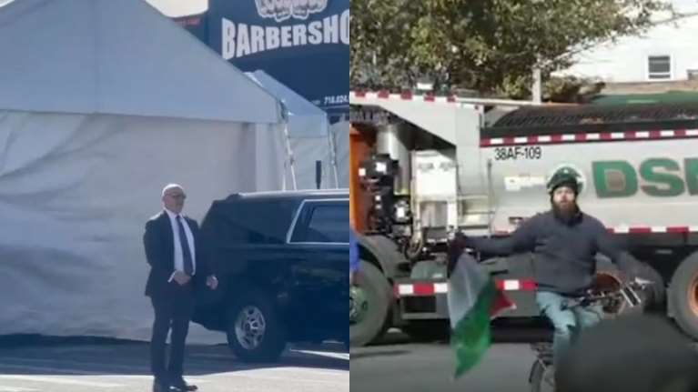 Σόου Τραμπ σε κουρείο: Το έκαναν φρούριο, αλλά πέρασε ένας ποδηλάτης με σημαία της... Παλαιστίνης