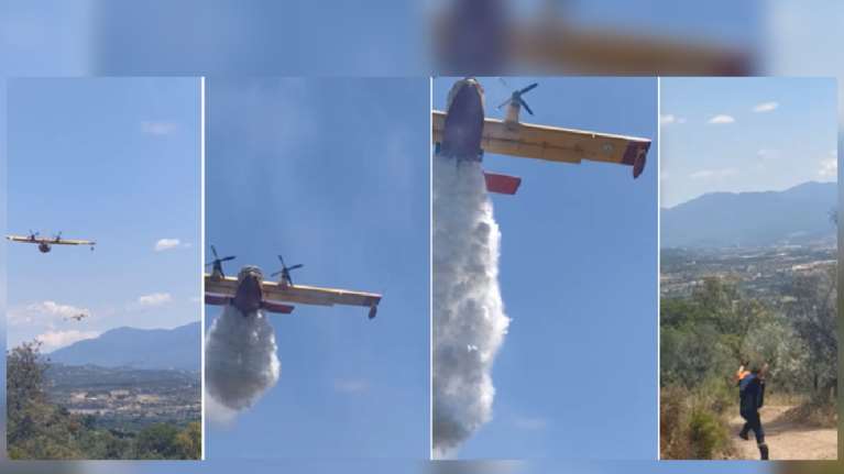 Φωτιά στις Σέρρες: Η συγκλονιστική στιγμή που Καναντέρ αδειάζει νερό πάνω σε πυροσβέστες [βίντεο]