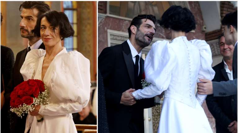 Το βικτωριανό νυφικό της Έλενας Τοπαλίδου: Με κεντημένο μπούστο και απίθανα φουσκωτά μανίκια