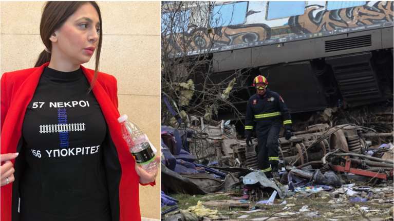 &quot;57 νεκροί, 156 υποκριτές&quot;: Σάλος από την μπλούζα της Μαρίας Απατζίδη του Μέρα25 στη Βουλή για τα Τέμπη