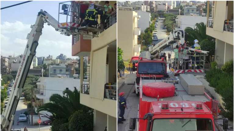 Ηράκλειο: Φωτιά σε πολυκατοικία - Ένοικοι απεγκλωβίστηκαν από τα μπαλκόνια από την Πυροσβεστική [εικόνες, βίντεο]