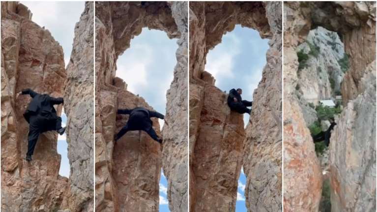 Viral ο &quot;παπά παρκούρ&quot; μοναχός που σκαρφαλώνει σε βράχια στο Άγιον Όρος [βίντεο]