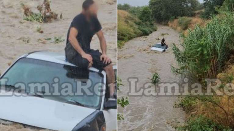 Κακοκαιρία Daniel: Καρέ-καρέ η στιγμή της διάσωσης οδηγού από ορμητικά νερά χειμάρρου στη Λαμία [εικόνες, βίντεο]