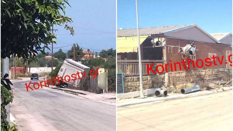 Τρελή πορεία φορτηγού στην Κόρινθο: Λύθηκε το χειρόφρενο και έπεσε σε επιχείρηση