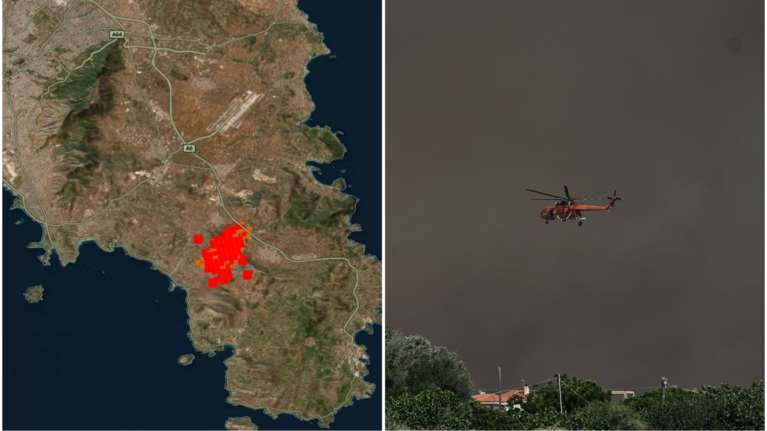 Φωτιά στον Κουβαρά: Πώς φαίνονται τα πύρινα μέτωπα στην Αττική από τον δορυφόρο της NASA [εικόνες]
