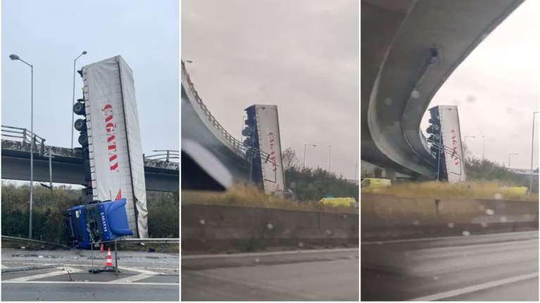 Νταλίκα έπεσε από γέφυρα στη Θεσσαλονίκη - Απίστευτες εικόνες και βίντεο