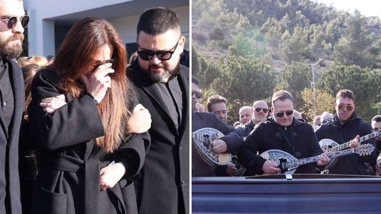 Τελευταίο αντίο στον Χάρη Κωστόπουλο: Υποβασταζόμενη από τους γιους τους η σύζυγός του - Τον αποχαιρέτησαν με μπουζούκια [εικόνες]