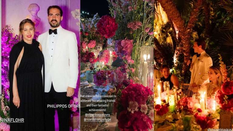 Νίνα Φλορ: Το εντυπωσιακό μαύρο cape dress που συνδύασε με κόκκινα σανδάλια