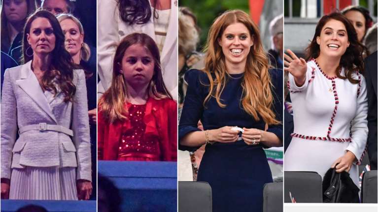 Το british flag royal dress code: Το total white τουίντ της Κέιτ και το κόκκινο σύνολο της Σάρλοτ