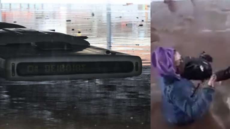 Κακοκαιρία Μπάλλος: Βίντεο-ντοκουμέντο με τους επιβάτες να κάνουν &quot;αλυσίδα&quot; για να βγουν από το βυθισμένο λεωφορείο